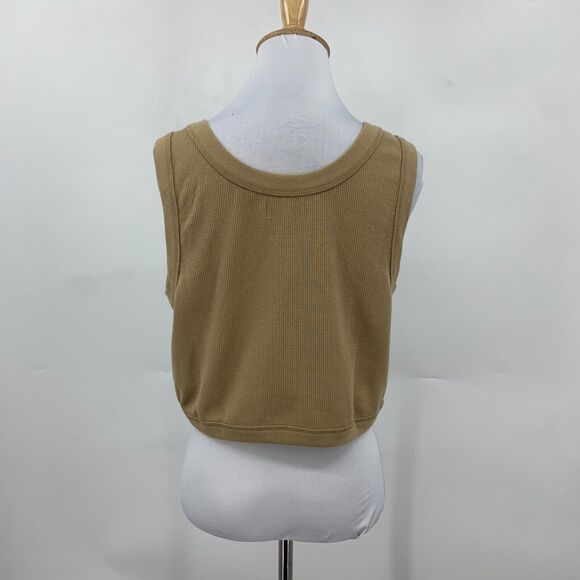 Madewell Crewneck Crop Tank Womens XL Extra Large Seed Khaki Waffle Knit Fitted - Picture 5 of 15